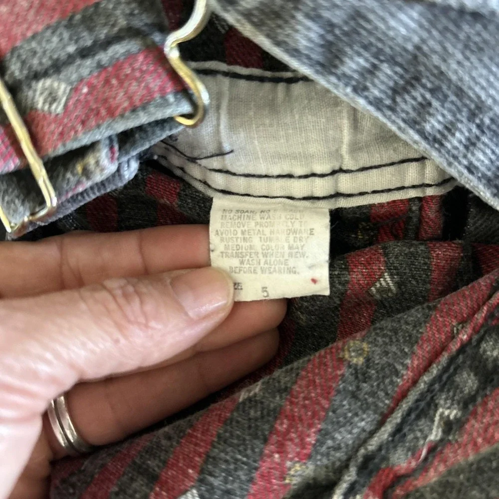 Vintage OshKosh B Gosh Vestbak Denim Overalls Black Red‎ Size 5 USA